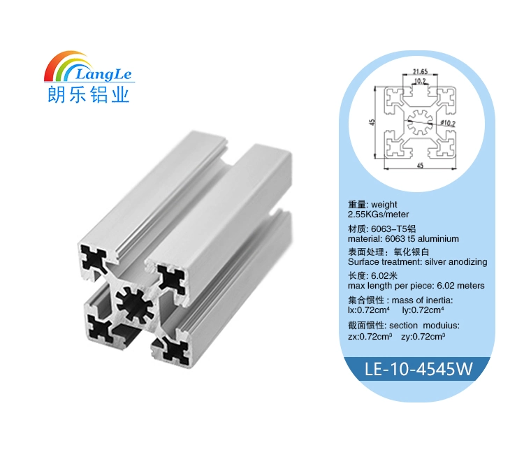 6063 Grade Aluminium Alloy Silver Anodized Extrusion Profile for CNC Table