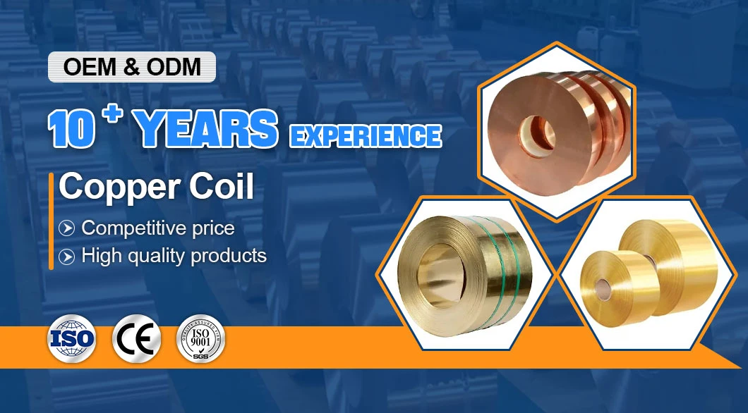 Gilding Metal Clad Steel-Copper Composite Strip Tu1 T2 99.9% C11000 C10200 Oxygen Free Pure Copper Strip 0.1-3 mm
